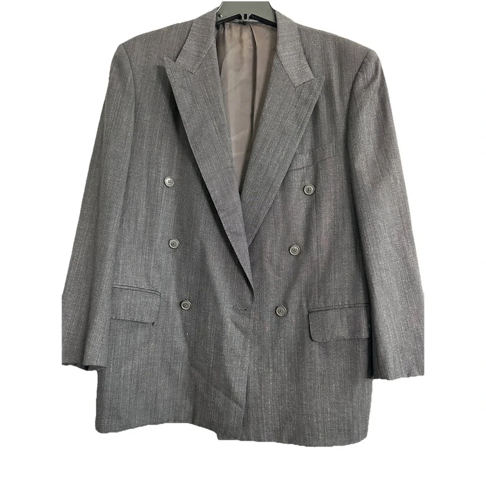 Vintage Ermenegildo Zegna Blazer Mens 42 Gray Double Breasted Peak Lapel Jacket